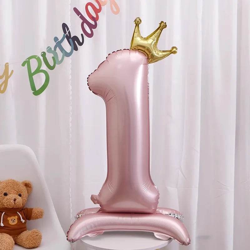 42-Inch Stand-Up Large Pink Base Number Balloons Birthday Decoration Scene Arrangement One-Year-Old Photo Props Balloons