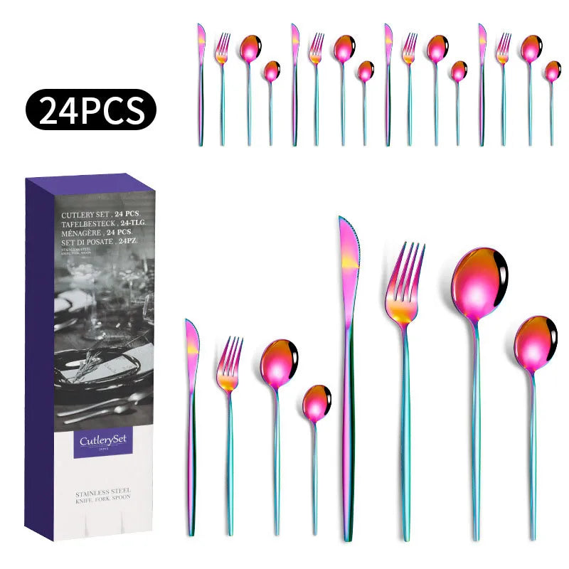 1010 stainless steel tableware 24-piece golden steak knife, fork and spoon gift box Western tableware suit