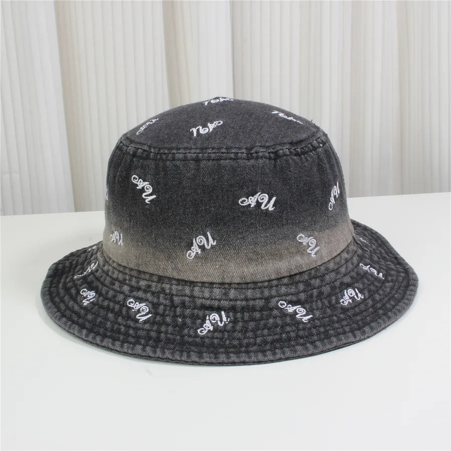 Retro New Style Denim Fishing Cap Women's Harajuku Sun Protection Bucket Hat Cuffed Tear Design Casual Versatile Streetwear