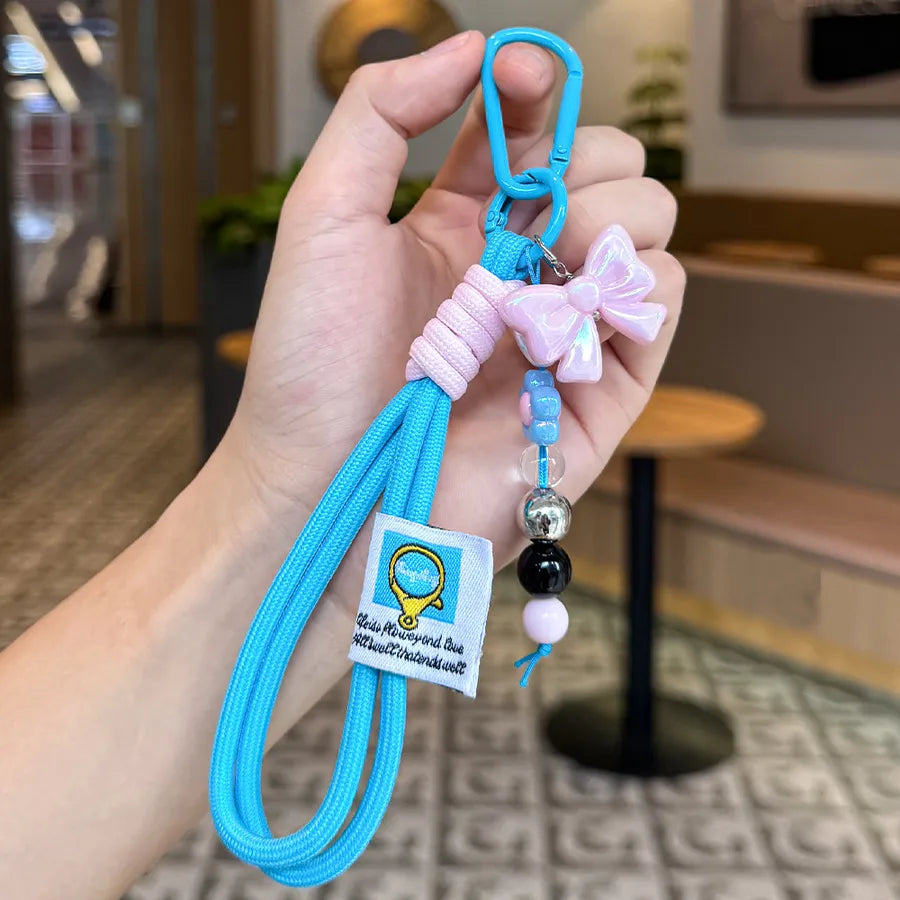 Cute Metal Keychain Pendant Beaded Bookbag Girl's Bag Charm Style Cartoon Design Half Handmade Flower