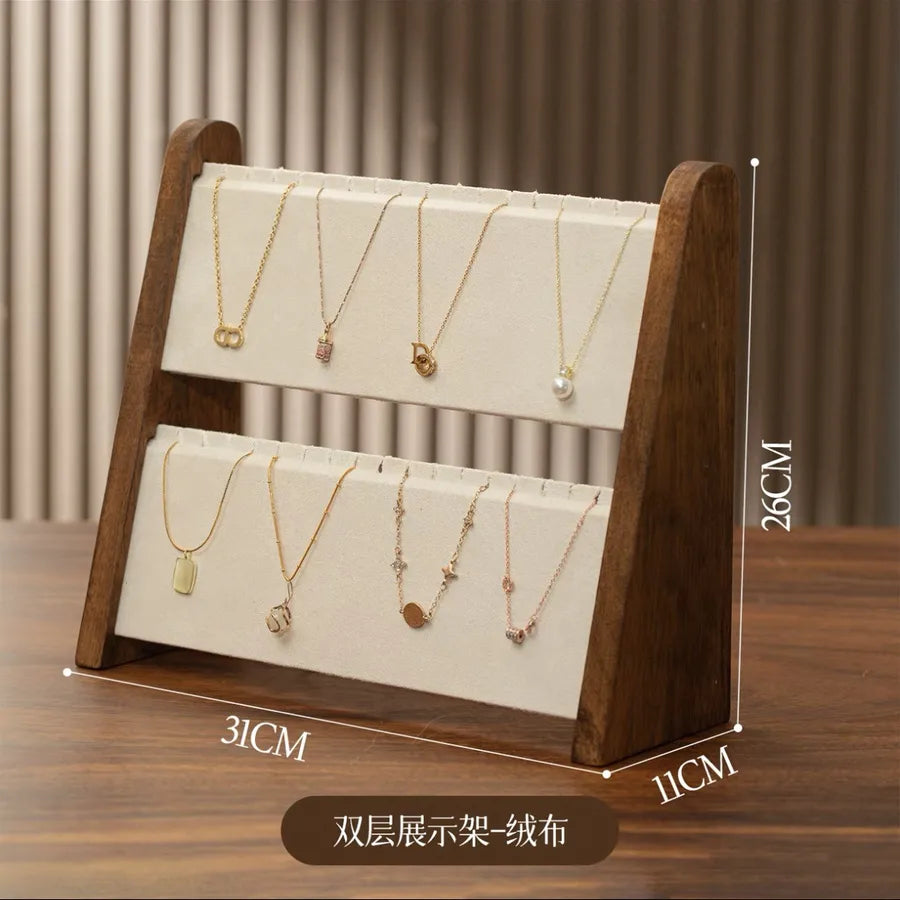 Walnut Wooden Slope Display Stand Jewelry Earring Storage Rack Bracelet Watch Organizer Modern Simple Style Home Decor