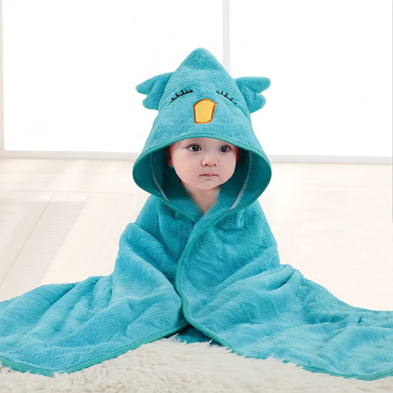 Baby Cartoon Bag Blanket Coral Fleece Absorbent Children's Bath Towel Embroidered Blanket with Hood Cloak Soft Newborn Blanket