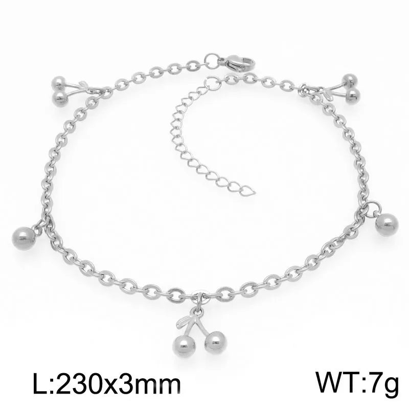 Wholesale Jewelry IG Style Vintage Style Star Moon Cherry 304 Stainless Steel 18K Gold Plated Anklet