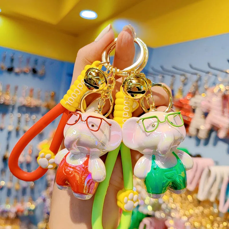 Authentic Electroplated Colorful Elephant Keychains Couple Matching Keys Pendants Acrylic Rabbit Design Gifts For Him And Her