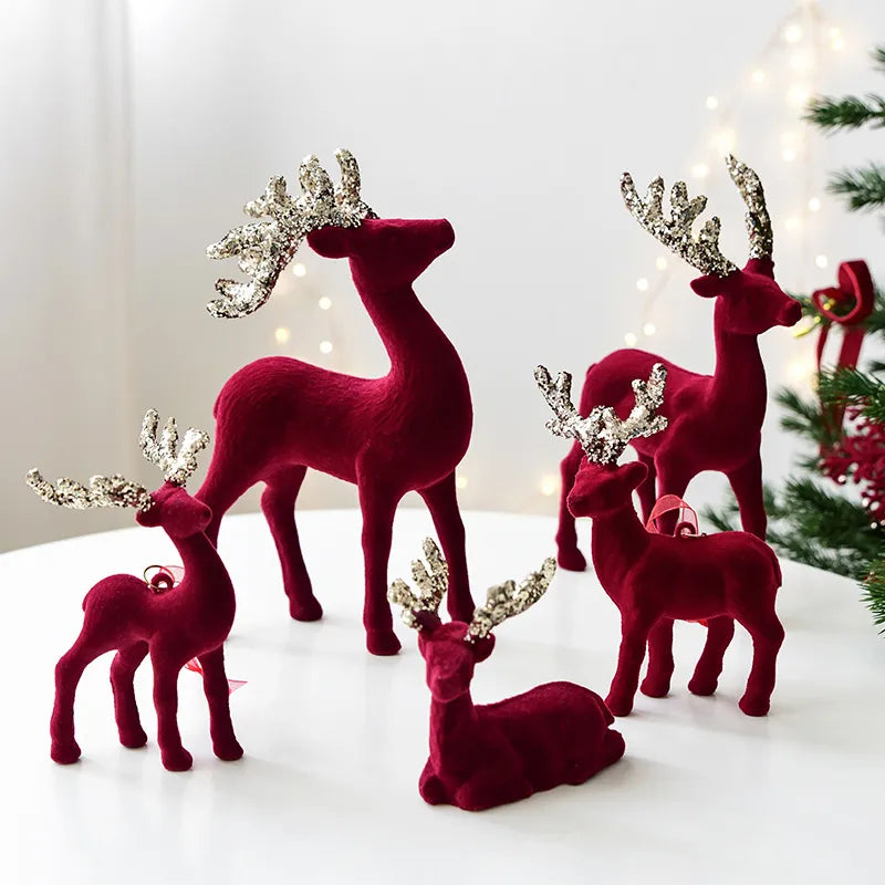Nuchi Christmas Decorations Plush Deer Decoration Fairy Dust Wine Red Christmas Tree Ornaments American Style Festival Supplies