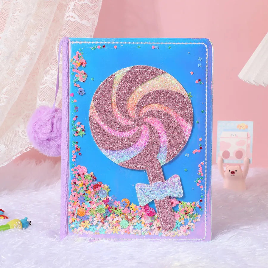 Adorable Glitter Notebook Cute Cartoon Student Planner Journal Ice Cream Blue Wooden Pulp Furry Material
