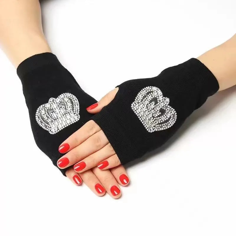 unisex retro bear owl flower knitted fabric gloves 1 pair