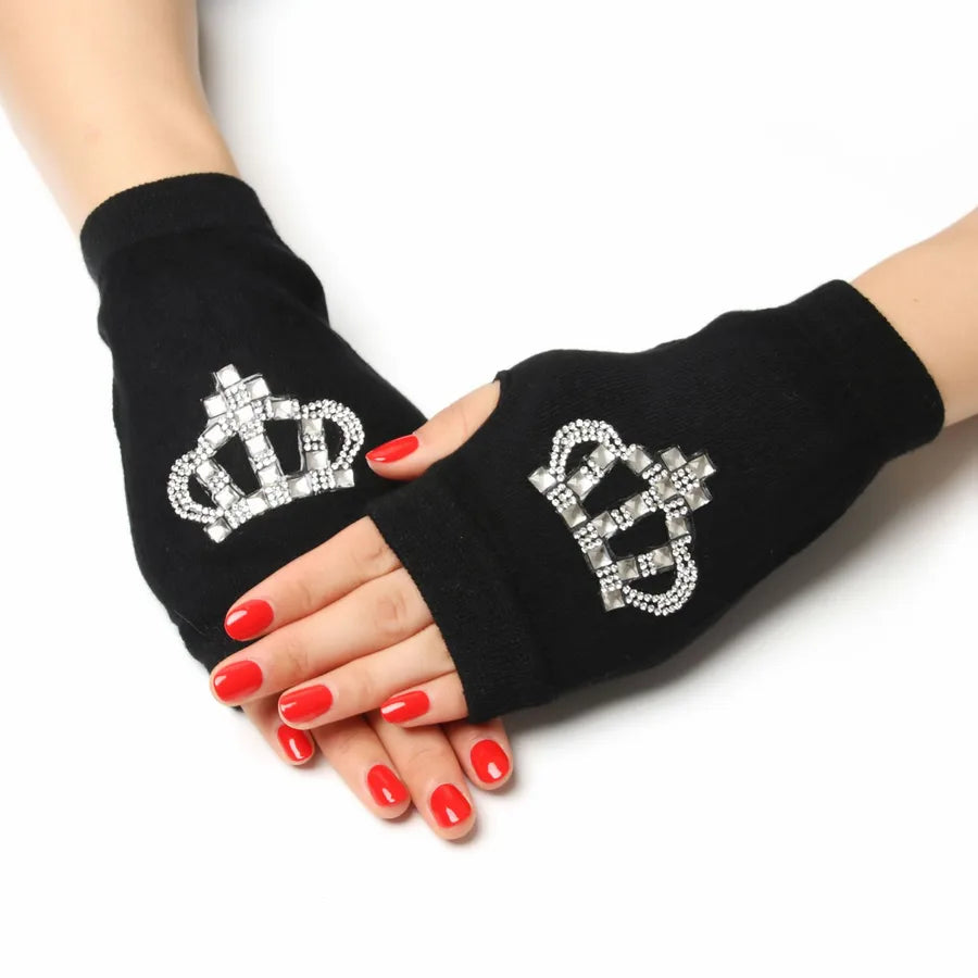 unisex retro bear owl flower knitted fabric gloves 1 pair