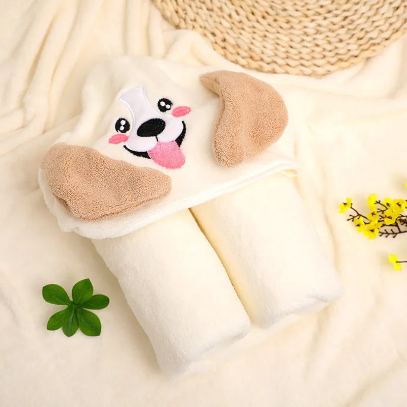 Baby Cartoon Bag Blanket Coral Fleece Absorbent Children's Bath Towel Embroidered Blanket with Hood Cloak Soft Newborn Blanket