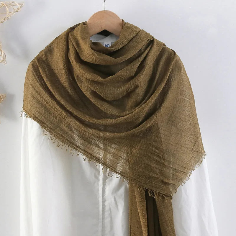 Hot selling solid color pleated cotton and linen scarf women's bag headscarf crumpled hair fringe bubble scarf women's scarf cover head