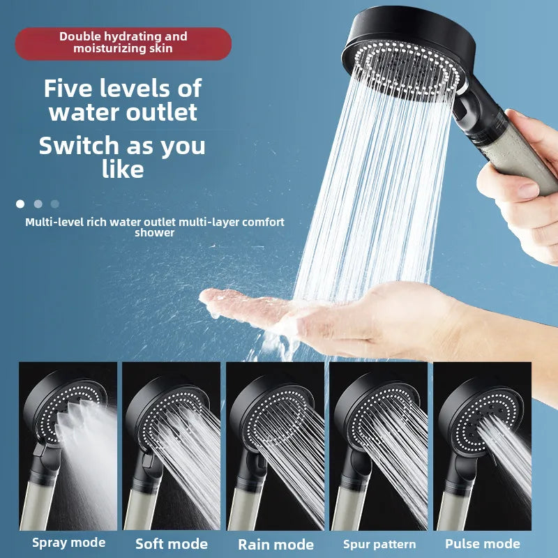 Spray shower booster shower head frosted black hand-held shower head suit five-speed multi-function universal interface