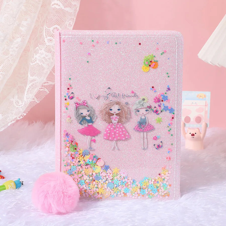 Adorable Glitter Notebook Cute Cartoon Student Planner Journal Ice Cream Blue Wooden Pulp Furry Material