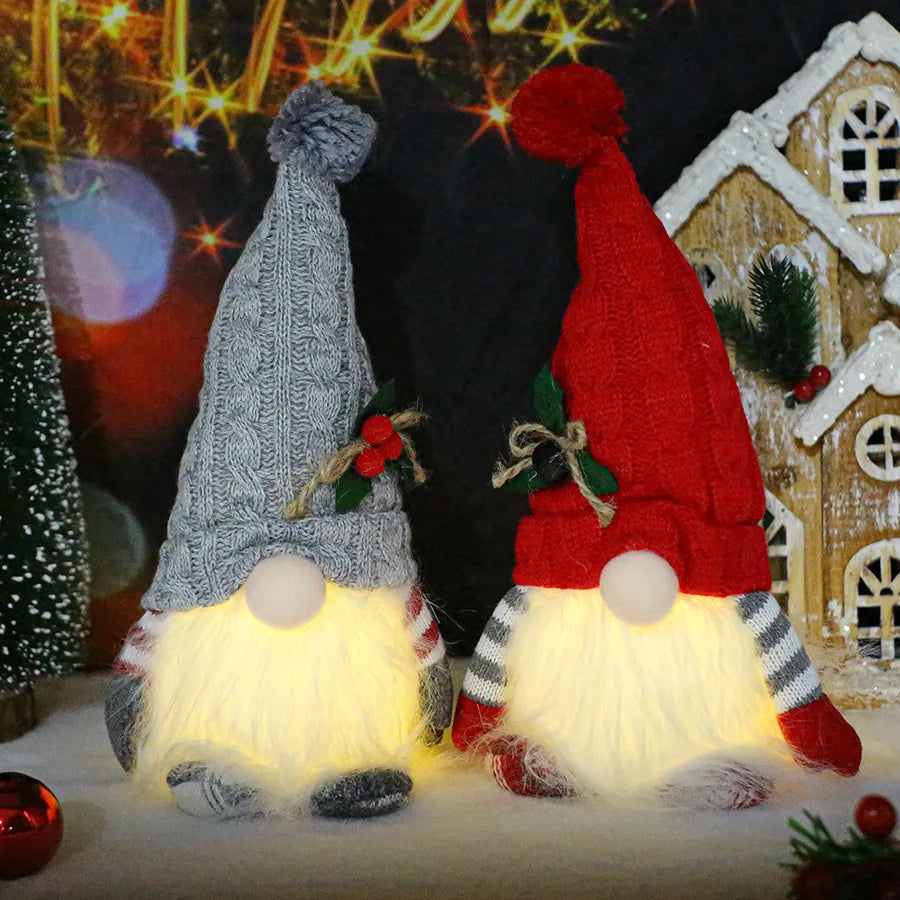 Christmas Decorative Figures Gift Rudolph Knitted Hat Shorty With Light Glowing Santa Claus Dolls High End Christmas Ornaments