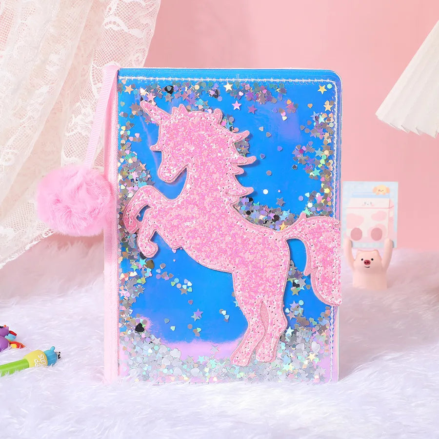 Adorable Glitter Notebook Cute Cartoon Student Planner Journal Ice Cream Blue Wooden Pulp Furry Material