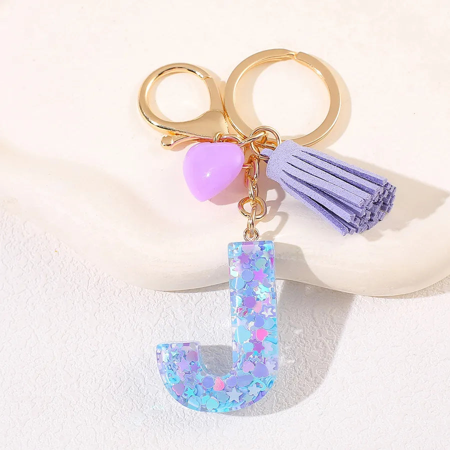 New Women's Purple Love Tassel 26 Letter Keychain Cute Car Key Chain Couple Backpack Jewelry