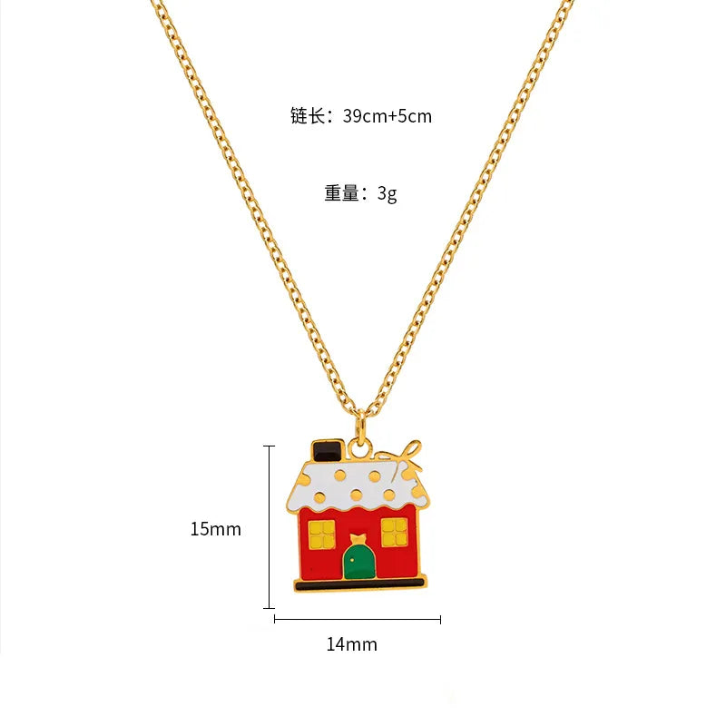 Christmas Creative Design Sense Bell Necklace Women's Versatile Pendant Oil Drop Deer Snowman Cartoon Stainless Steel Titanium Steel