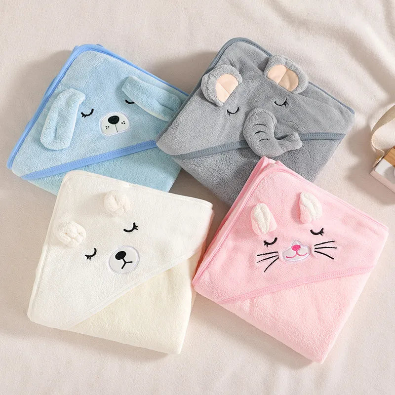 Baby Cartoon Bag Blanket Coral Fleece Absorbent Children's Bath Towel Embroidered Blanket with Hood Cloak Soft Newborn Blanket