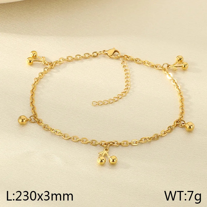Wholesale Jewelry IG Style Vintage Style Star Moon Cherry 304 Stainless Steel 18K Gold Plated Anklet