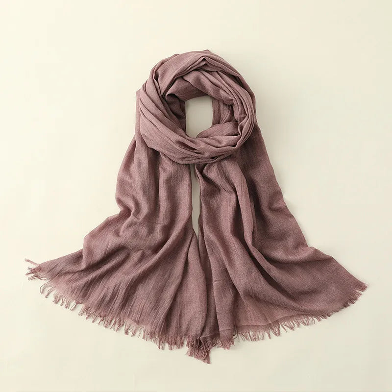 women's simple style solid color cotton and linen silk scarves