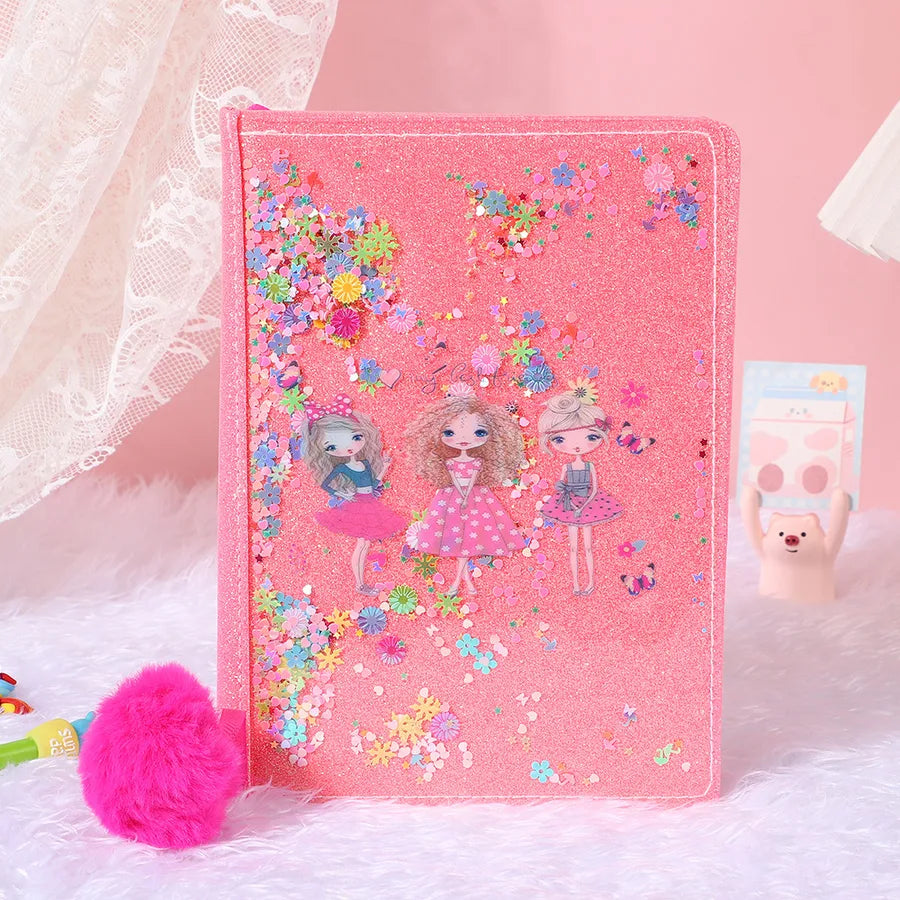 Adorable Glitter Notebook Cute Cartoon Student Planner Journal Ice Cream Blue Wooden Pulp Furry Material