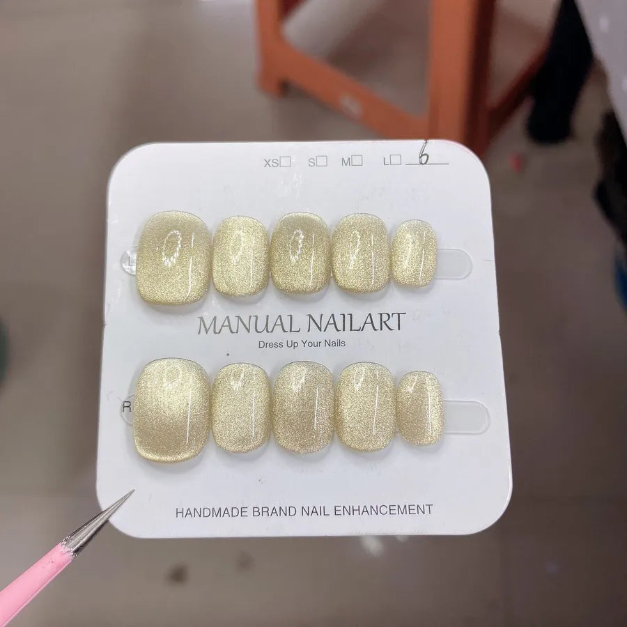 Handmade Wearable Nail Art Phototherapy Finished Product Sparkling Crystal Stone Cat's Eye Removable Starry Sky Pattern Simple Style