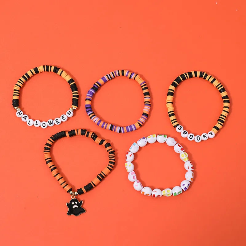 Handmade Bohemian Letter Ghost Halloween Bracelet Acrylic Pumpkin Skull Design Unisex Simple Style Bracelet