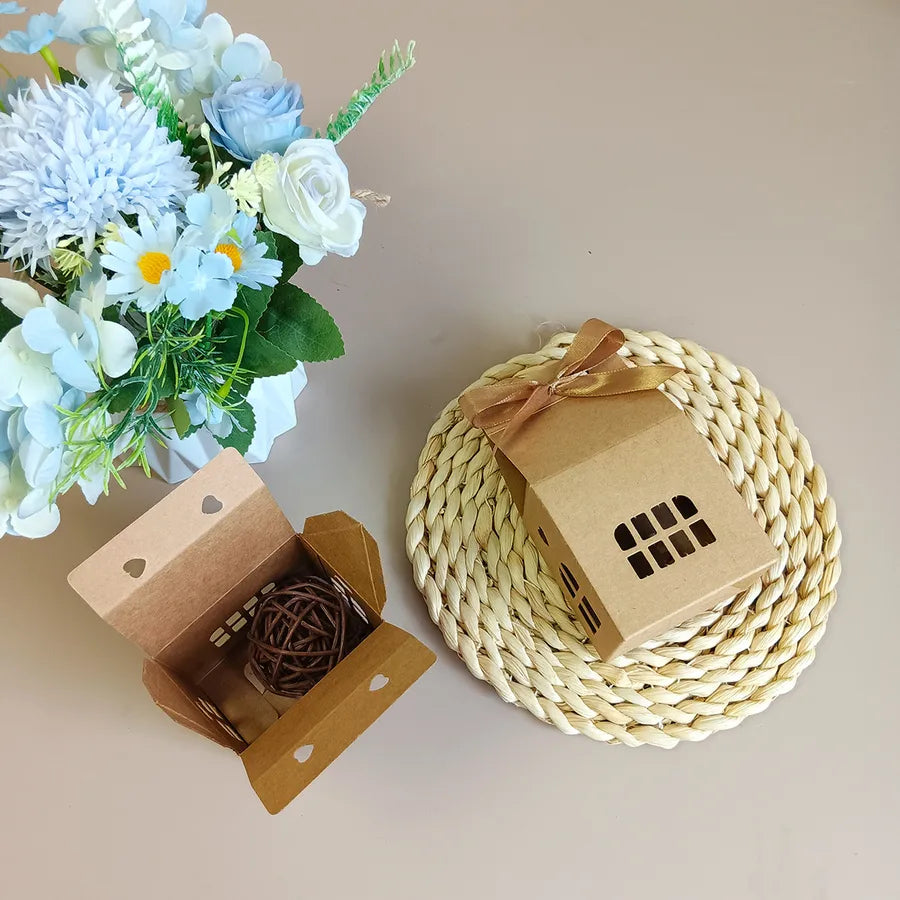 Christmas Gingerbread House Candy Gift Box With Butterfly Knot High End White Kraft Paper Luxury Packaging Box For Presents