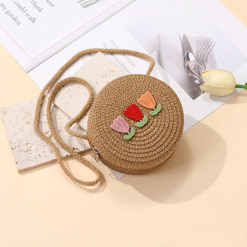 Summer Back Seaside Woven Children's Bag Female All-Match and Cute Little Girl Tulip Straw Bag Vacation Style