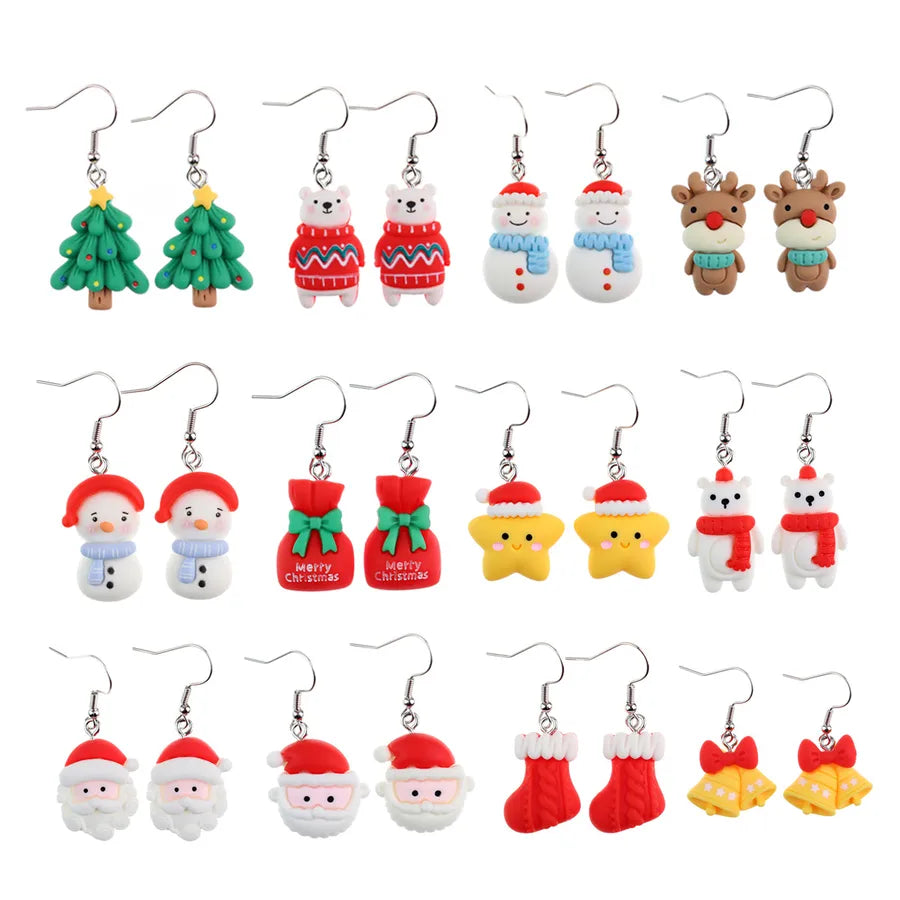 Christmas Themed Hoop Earrings Santa Claus Reindeer Christmas Tree New Arrival Cartoon Design Christmas Series Jewelry