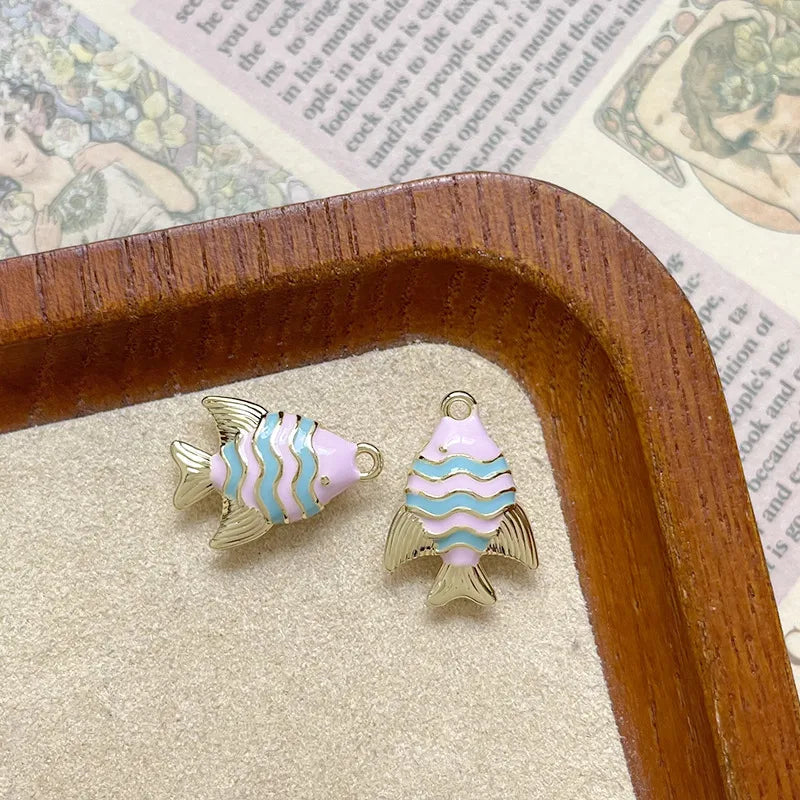 Ocean Tropical Striped Color Block Small Fish Pendant Alloy Enamel DIY Handmade Small Charms Beaded Jewelry