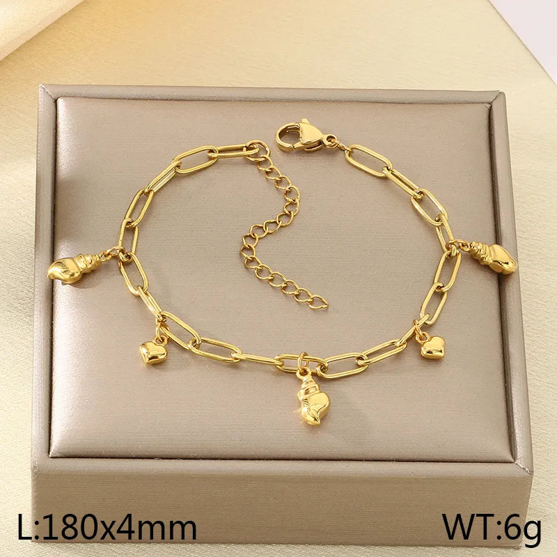 IG Style Vintage Style Cherry Ocean Butterfly 304 Stainless Steel 18K Gold Plated Paperclip Chain Bracelets In Bulk
