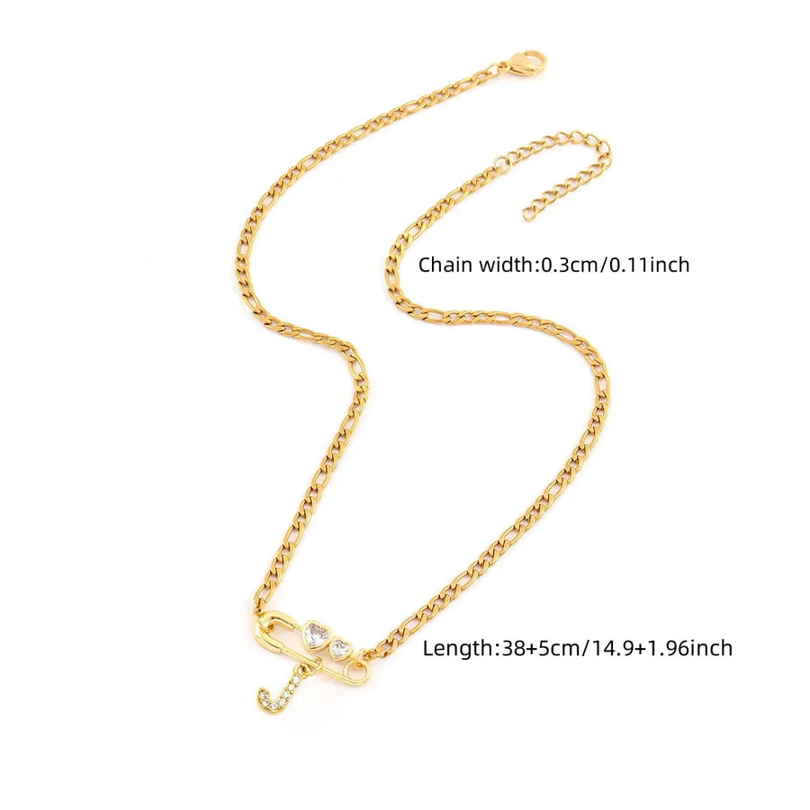 Wholesale Jewelry Elegant Simple Style Classic Style Pin Letter 201 Stainless Steel Artificial Crystal Copper figaro chain Pendant Necklace