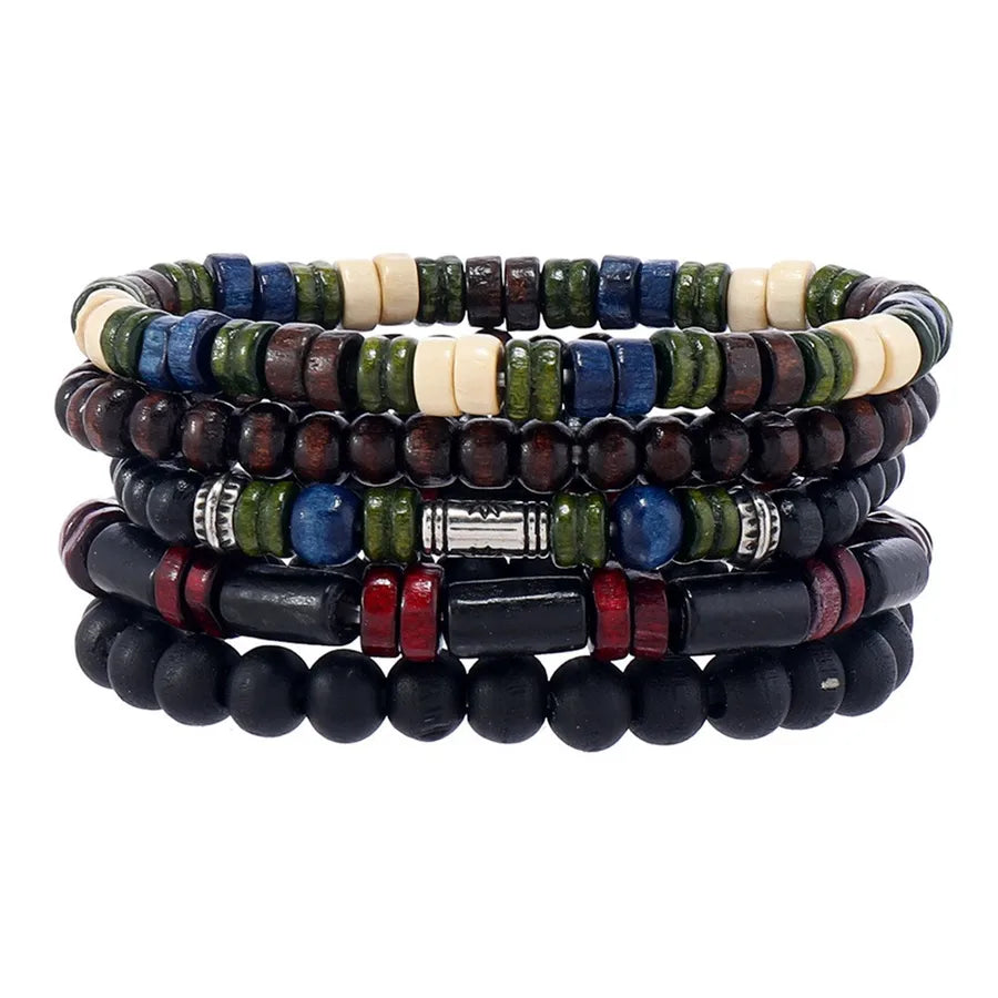 Retro Round Wood Beaded Men's Bracelets