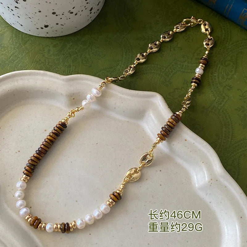 Elegant Retro Printing Beaded natural stone Freshwater Pearl Necklace In Bulk