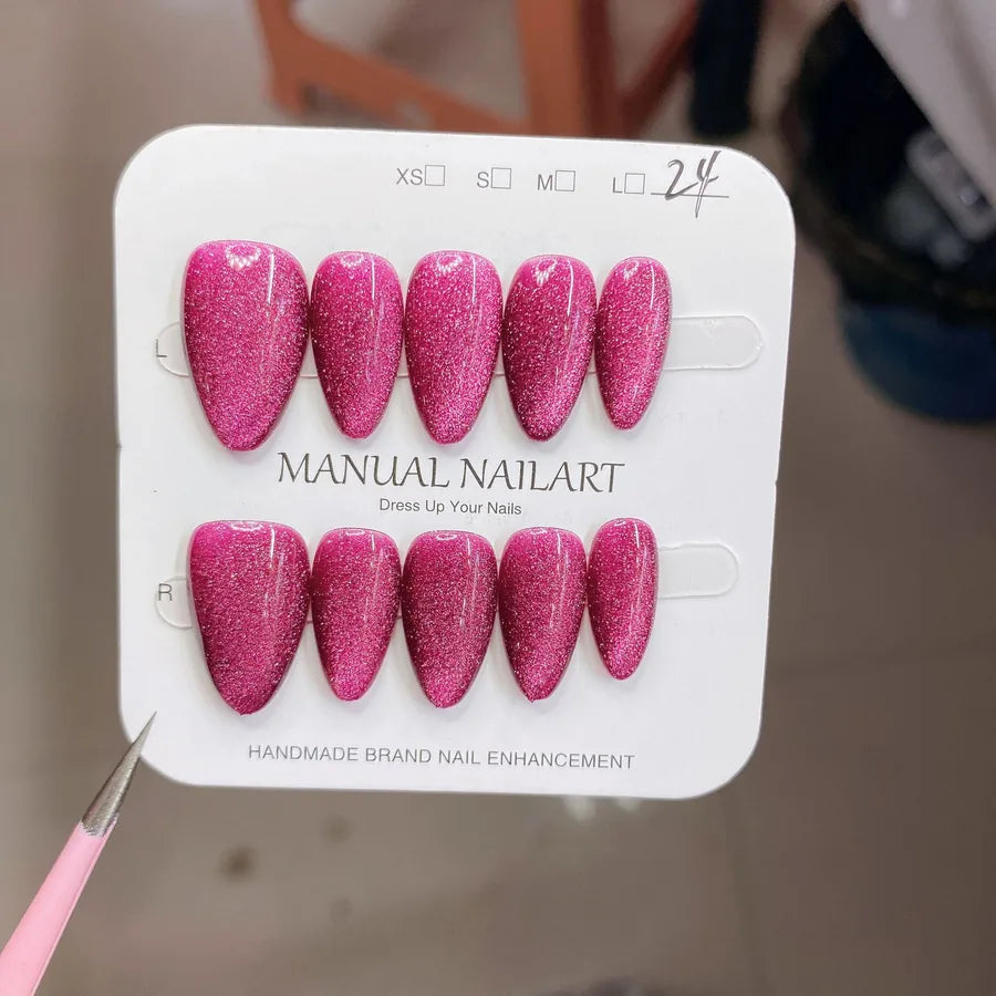 Handmade Wearable Nail Art Phototherapy Finished Product Sparkling Crystal Stone Cat's Eye Removable Starry Sky Pattern Simple Style