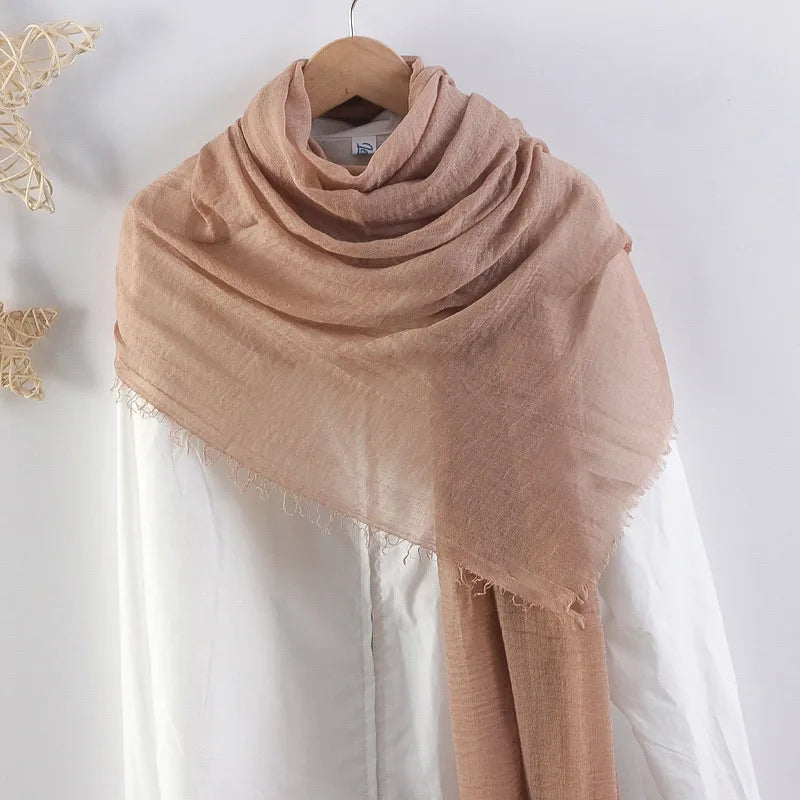 Hot selling solid color pleated cotton and linen scarf women's bag headscarf crumpled hair fringe bubble scarf women's scarf cover head