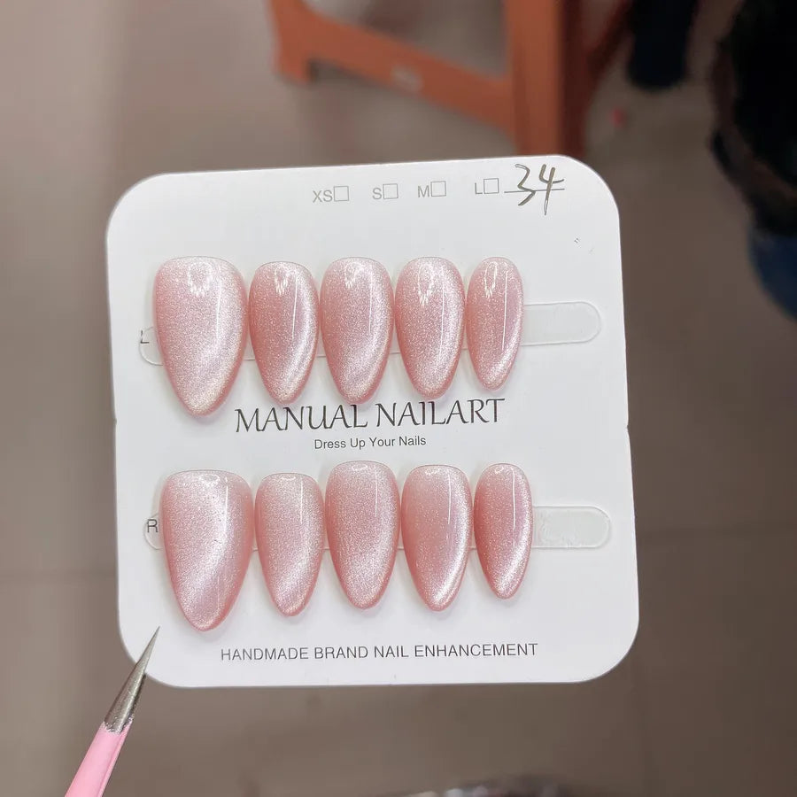 Handmade Wearable Nail Art Phototherapy Finished Product Sparkling Crystal Stone Cat's Eye Removable Starry Sky Pattern Simple Style