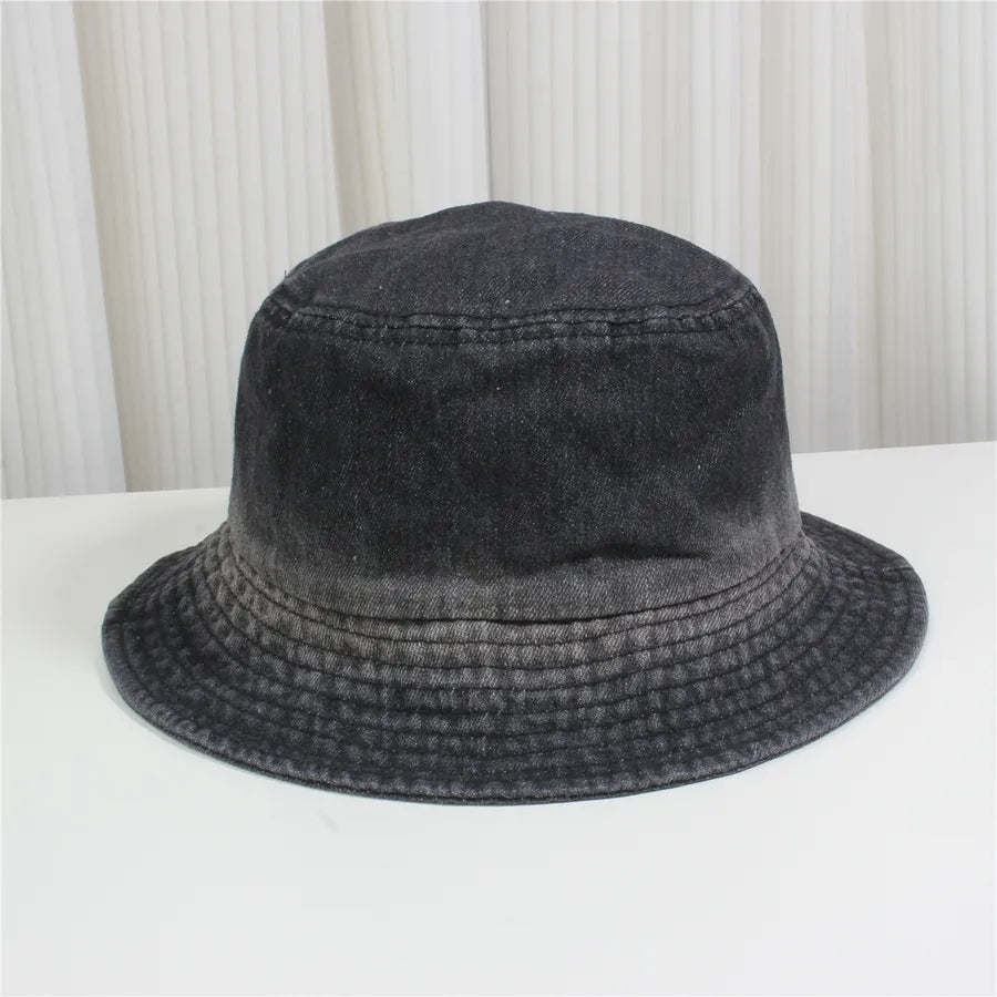 Retro New Style Denim Fishing Cap Women's Harajuku Sun Protection Bucket Hat Cuffed Tear Design Casual Versatile Streetwear