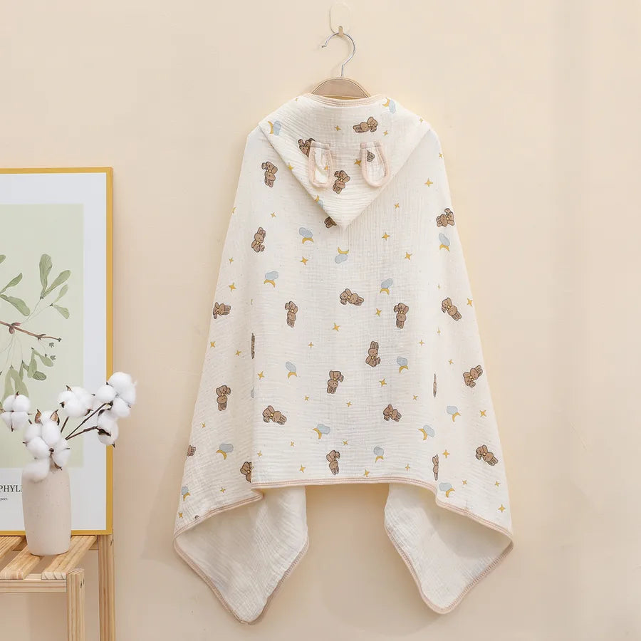 Baby bath towel hooded cloak cotton gauze bath towel Children Baby bathrobe soft absorbent bath bag towel wholesale
