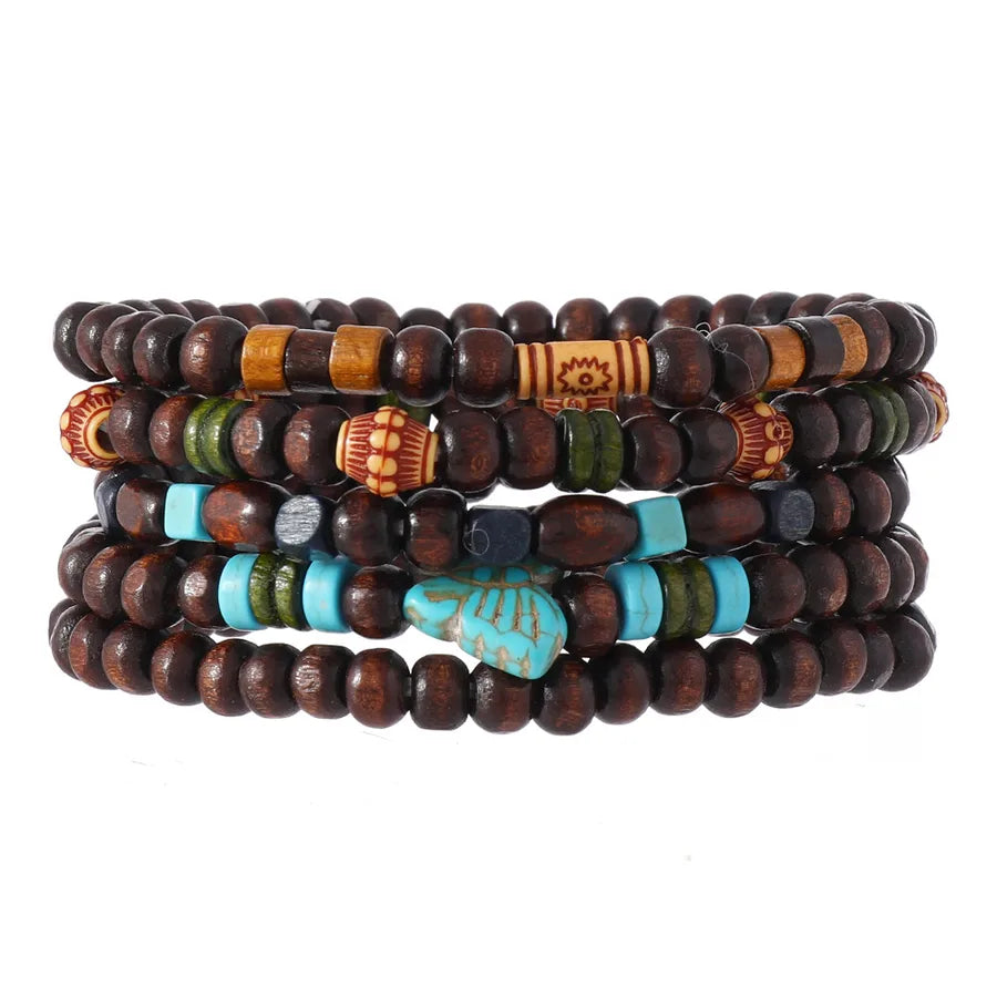 Retro Round Wood Beaded Men's Bracelets