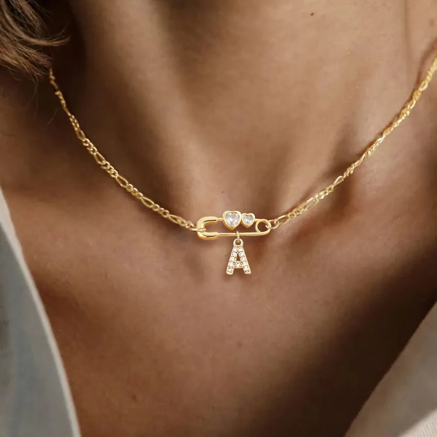 Wholesale Jewelry Elegant Simple Style Classic Style Pin Letter 201 Stainless Steel Artificial Crystal Copper figaro chain Pendant Necklace