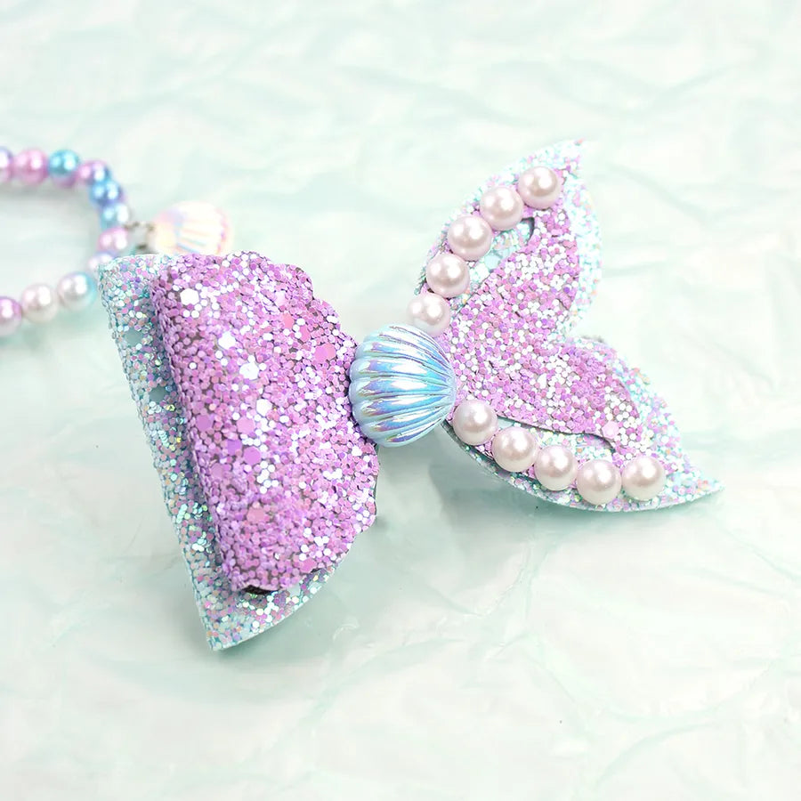Amazon's Hottest Mermaid Princess Glitter Bow Shell Pearl Children's Girl Cute Hairpin