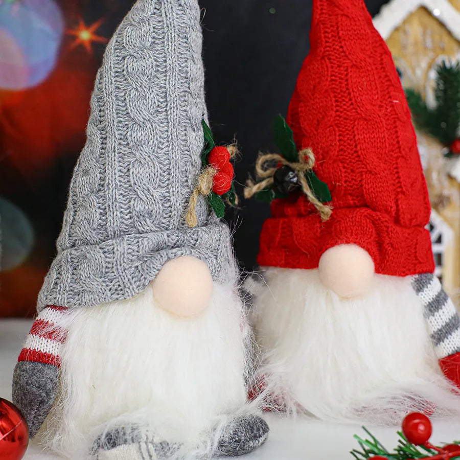 Christmas Decorative Figures Gift Rudolph Knitted Hat Shorty With Light Glowing Santa Claus Dolls High End Christmas Ornaments