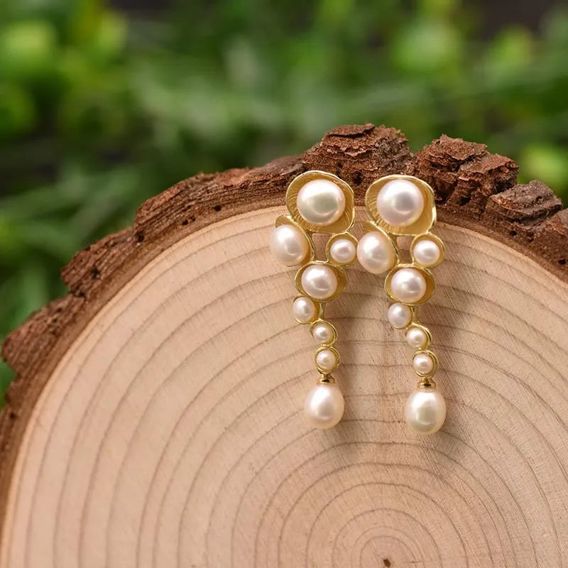 Live broadcast natural pearl earrings high-grade earrings s925 silver needle women's design natural freshwater real pearl