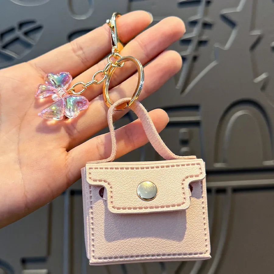 Cute Metal Keychain Pendant Beaded Bookbag Girl's Bag Charm Style Cartoon Design Half Handmade Flower