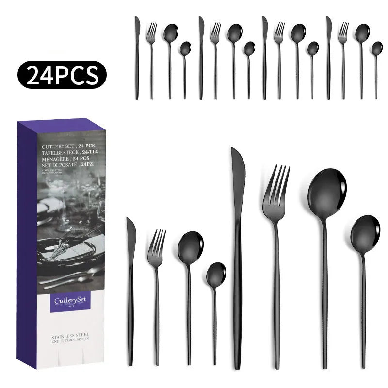 1010 stainless steel tableware 24-piece golden steak knife, fork and spoon gift box Western tableware suit