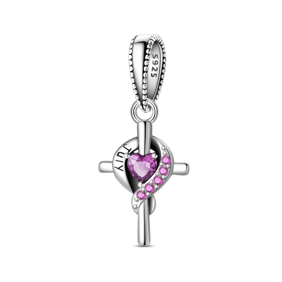 New 925 Sterling Silver Charm Birthstone Pendant DIY Jewelry Bracelet Accessories Attractive Cross Design Original Design