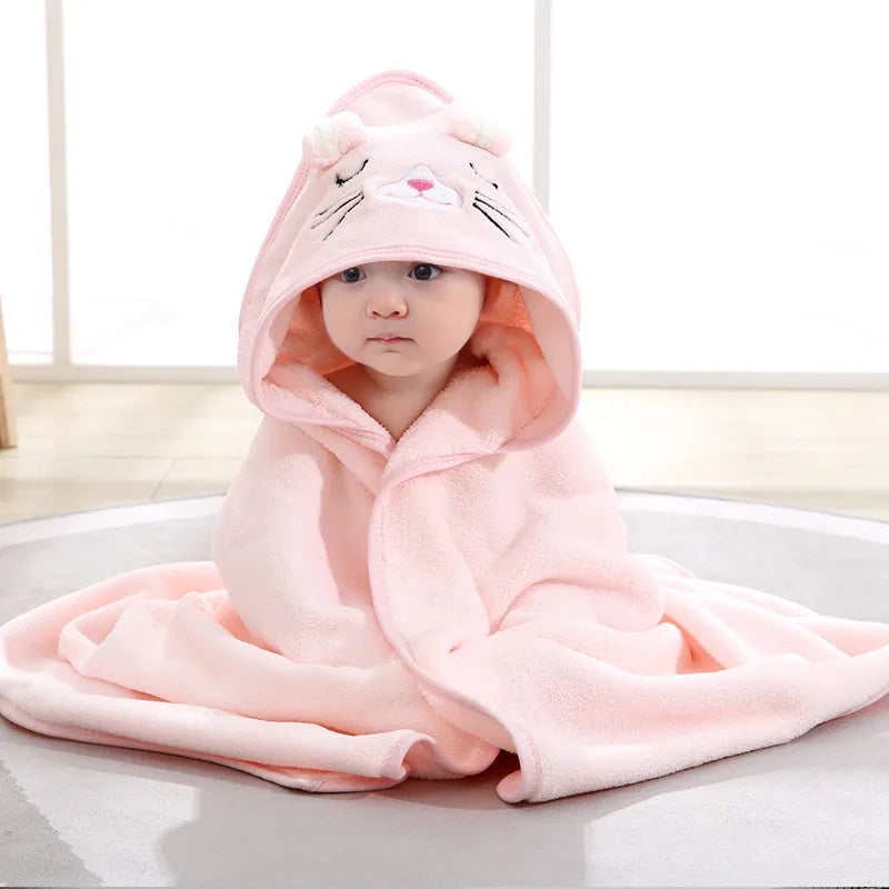 Baby Cartoon Bag Blanket Coral Fleece Absorbent Children's Bath Towel Embroidered Blanket with Hood Cloak Soft Newborn Blanket