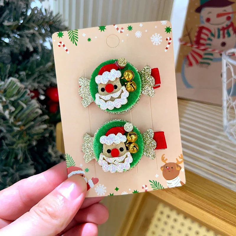 Sweet Cute Christmas Butterfly Knot Hair Clip For Girls Children's Holiday Snowman Tree Hair Accessories Festive Headwear