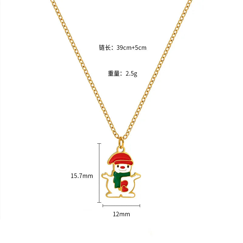 Christmas Creative Design Sense Bell Necklace Women's Versatile Pendant Oil Drop Deer Snowman Cartoon Stainless Steel Titanium Steel